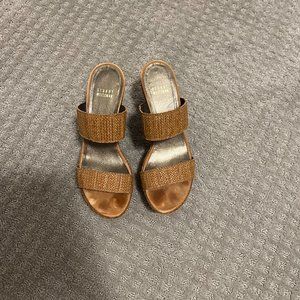 Stuart Weitzman woven tan wedge sandals 7.5M